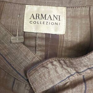 Armani Collezioni Men's Mandarin Collar Striped Long Sleeve Shirt - Size M
